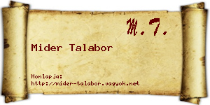 Mider Talabor névjegykártya
